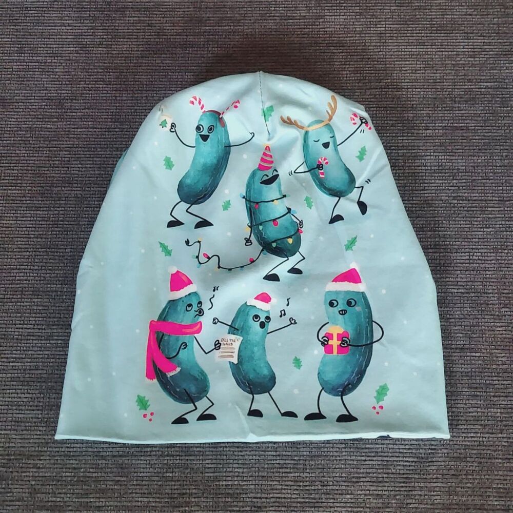 Whimsical Christmas Pickle Beanie Hat Unisex Stretch